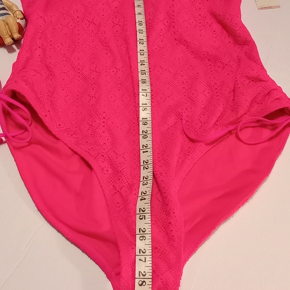 🆕Brand New! High Neck Crochet Overlay & Drawstring Hip Pink Women's Swimsuit 2X - Picture 4 of 11
